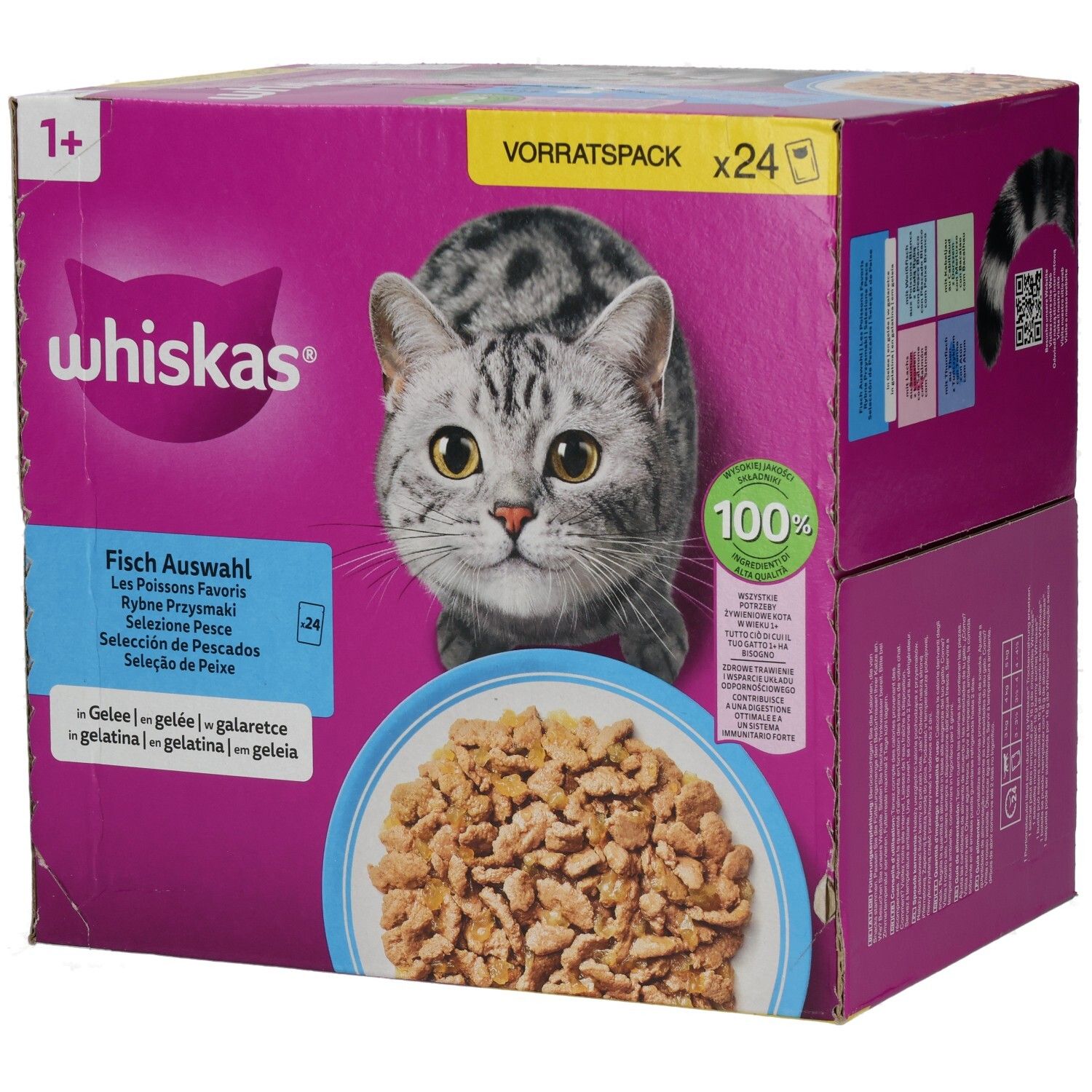 Whiskas Frischebeutel 85g 24 Pack Fisch Auswahl in Gelee 1+