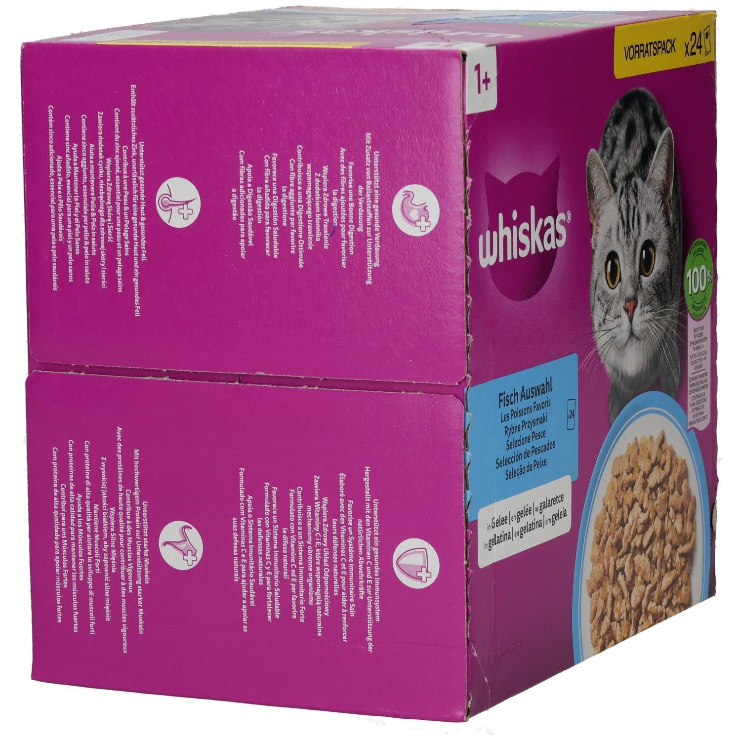 Whiskas Frischebeutel 85g 24 Pack Fisch Auswahl in Gelee 1+