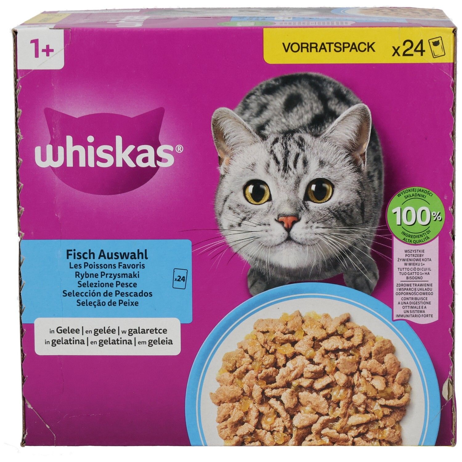 Whiskas Frischebeutel 85g 24 Pack Fisch Auswahl in Gelee 1+