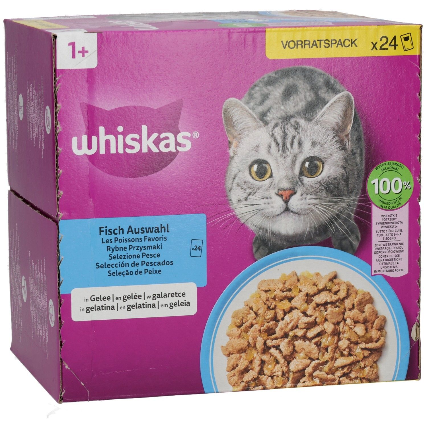 Whiskas Frischebeutel 85g 24 Pack Fisch Auswahl in Gelee 1+