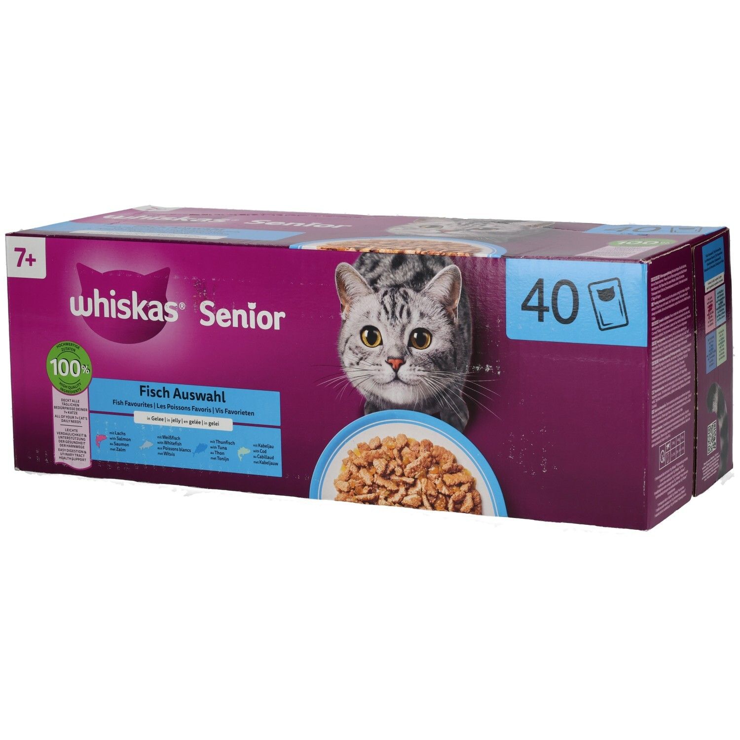 Whiskas Frischebeutel 85g 40 Pack Fisch Auswahl in Gelee 7+