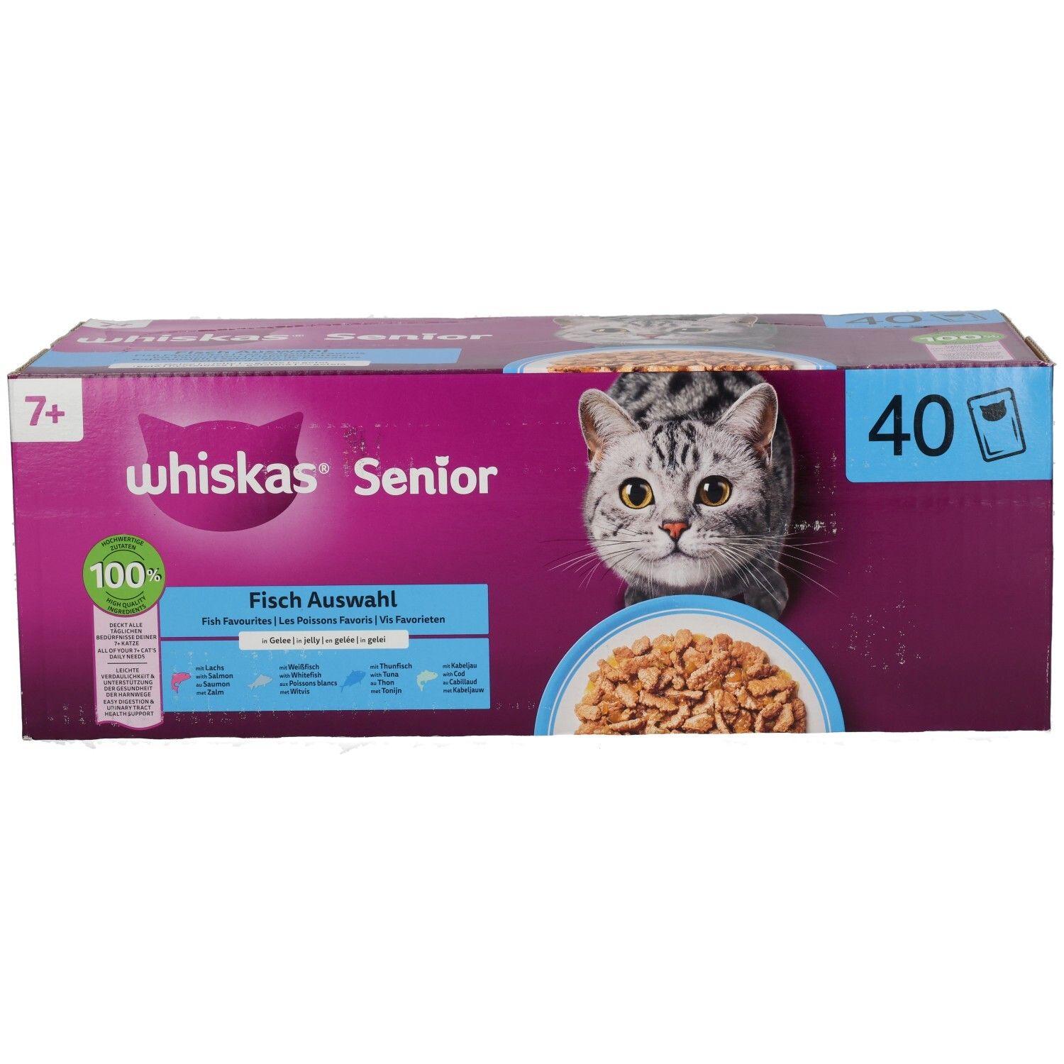 Whiskas Frischebeutel 85g 40 Pack Fisch Auswahl in Gelee 7+