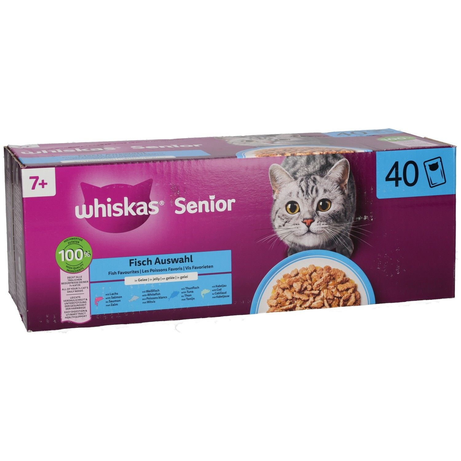 Whiskas Frischebeutel 85g 40 Pack Fisch Auswahl in Gelee 7+