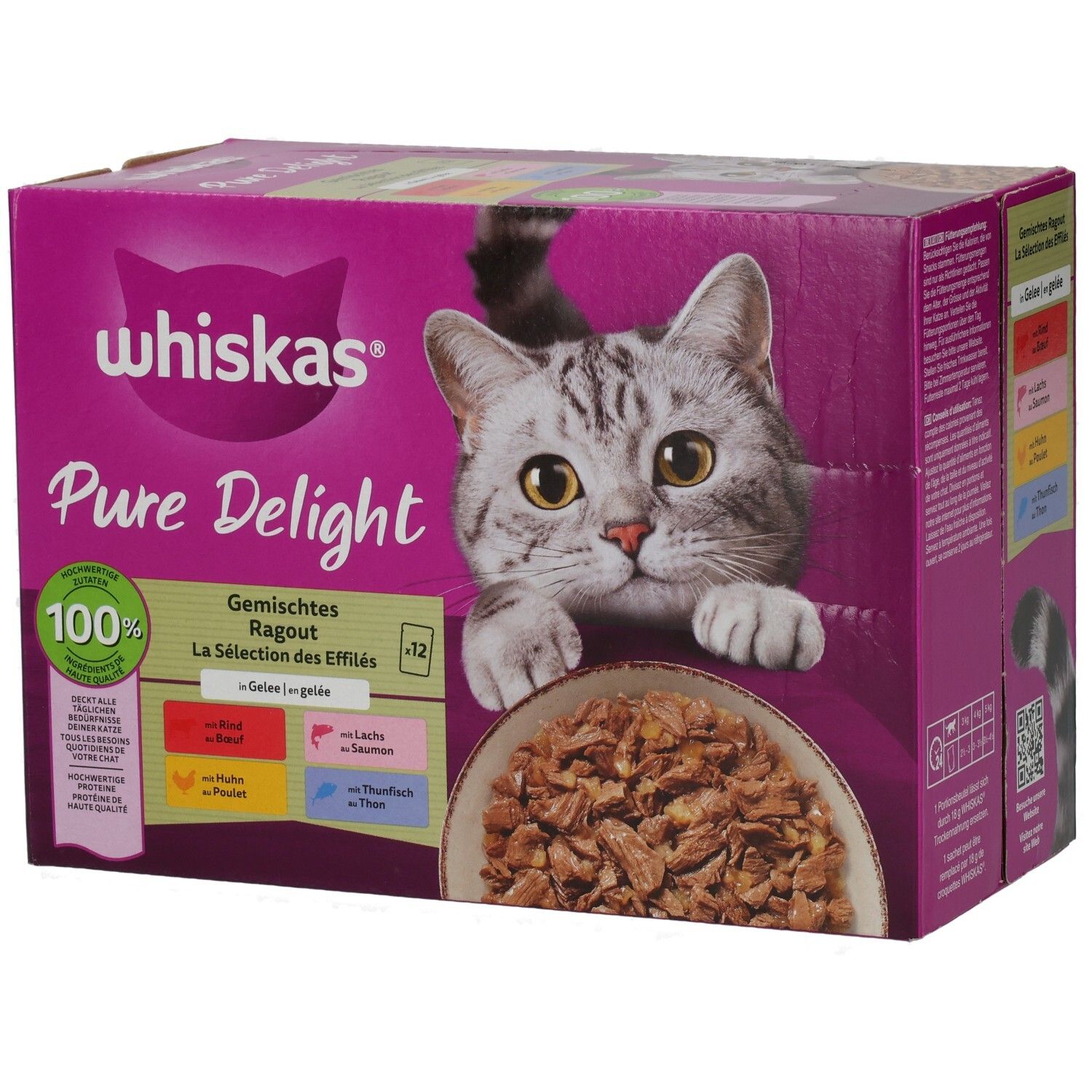 Whiskas Frischebeutel Pure Delight 85g 12 Pack Gemischtes Ragout in Gelee