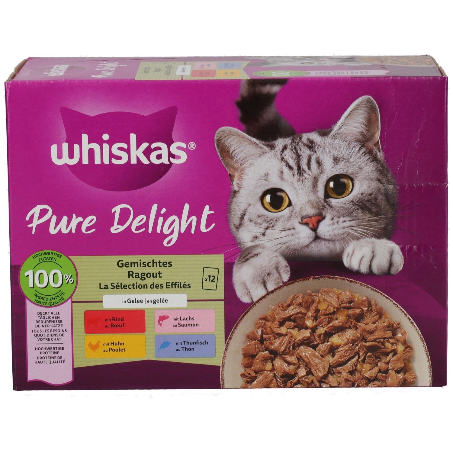 Whiskas Frischebeutel Pure Delight 85g 12 Pack Gemischtes Ragout in Gelee