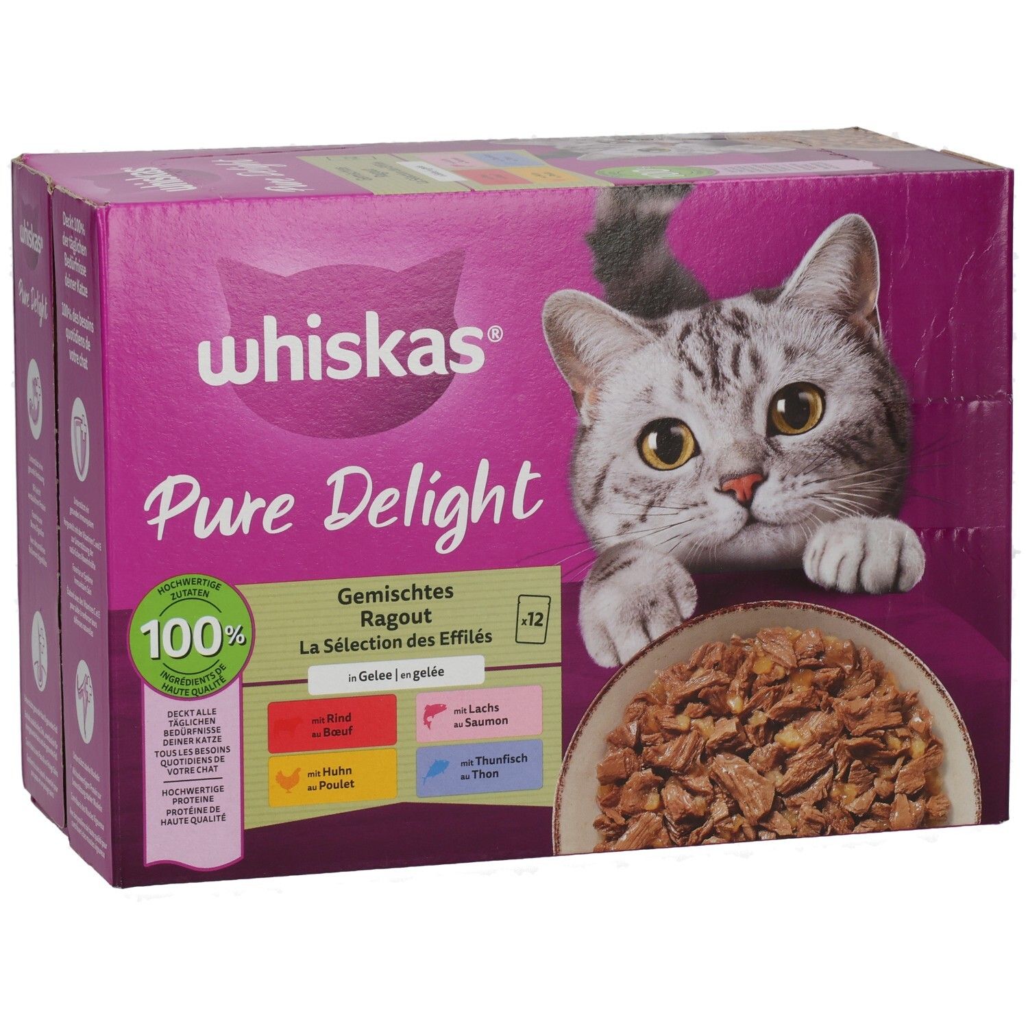 Whiskas Frischebeutel Pure Delight 85g 12 Pack Gemischtes Ragout in Gelee