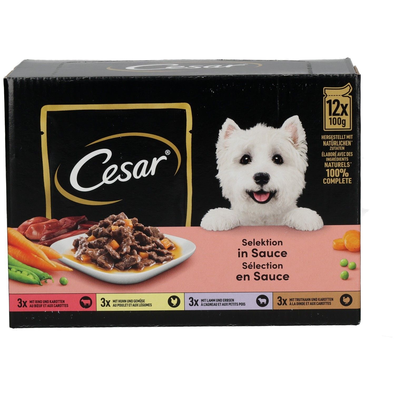 Cesar Frischebeutel 12x100g Selektion in Sauce Rind, Huhn, Lamm und Truthahn