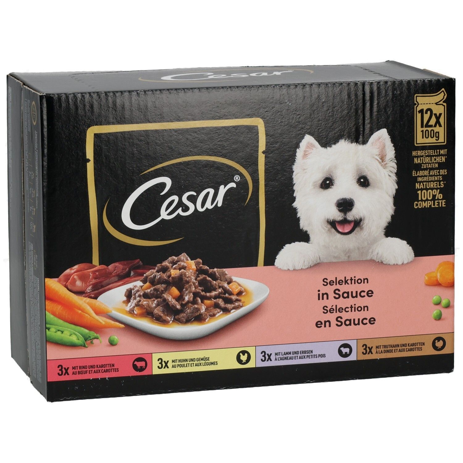 Cesar Frischebeutel 12x100g Selektion in Sauce Rind, Huhn, Lamm und Truthahn