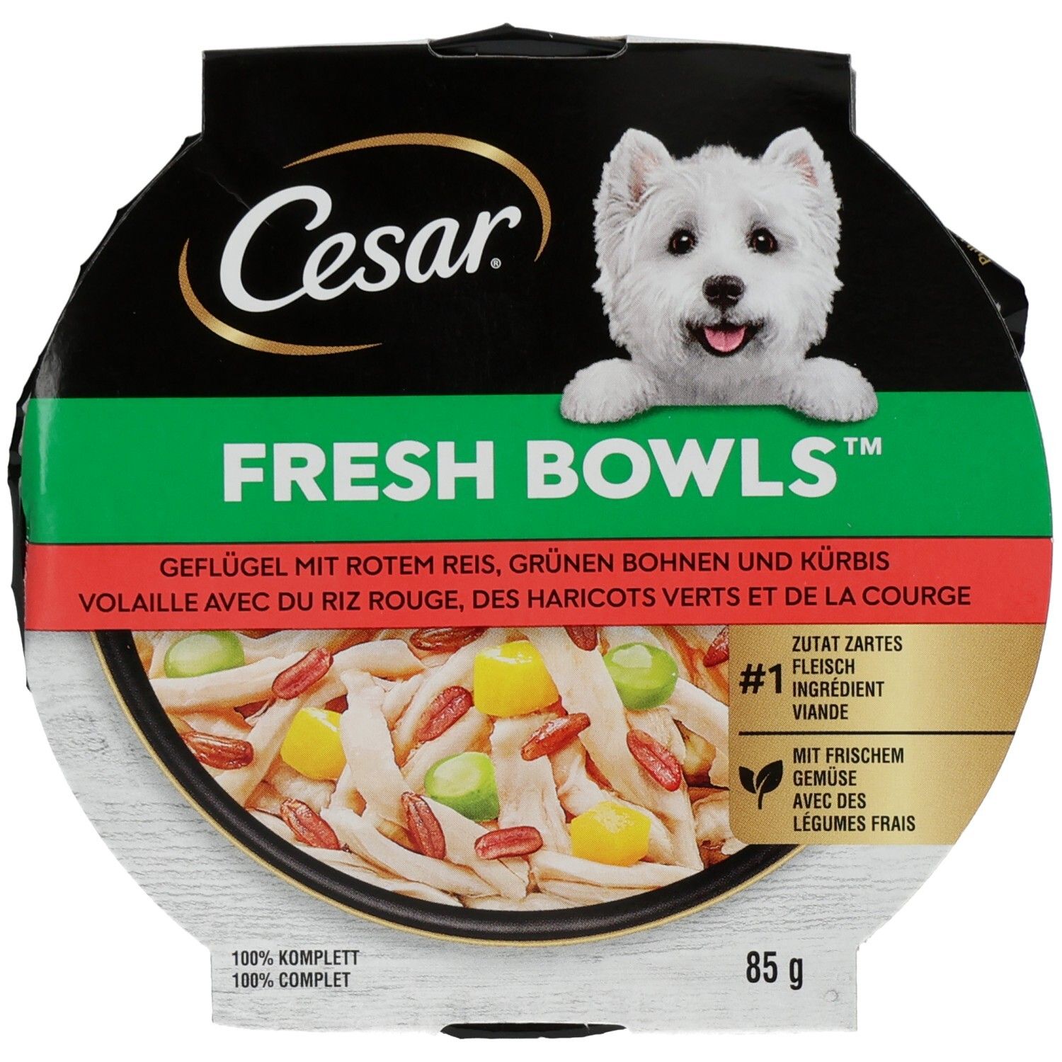 Cesar Tray Fresh Bowls 85g Geflügel mit rotem Reis, grünen Bohnen & Kürbis