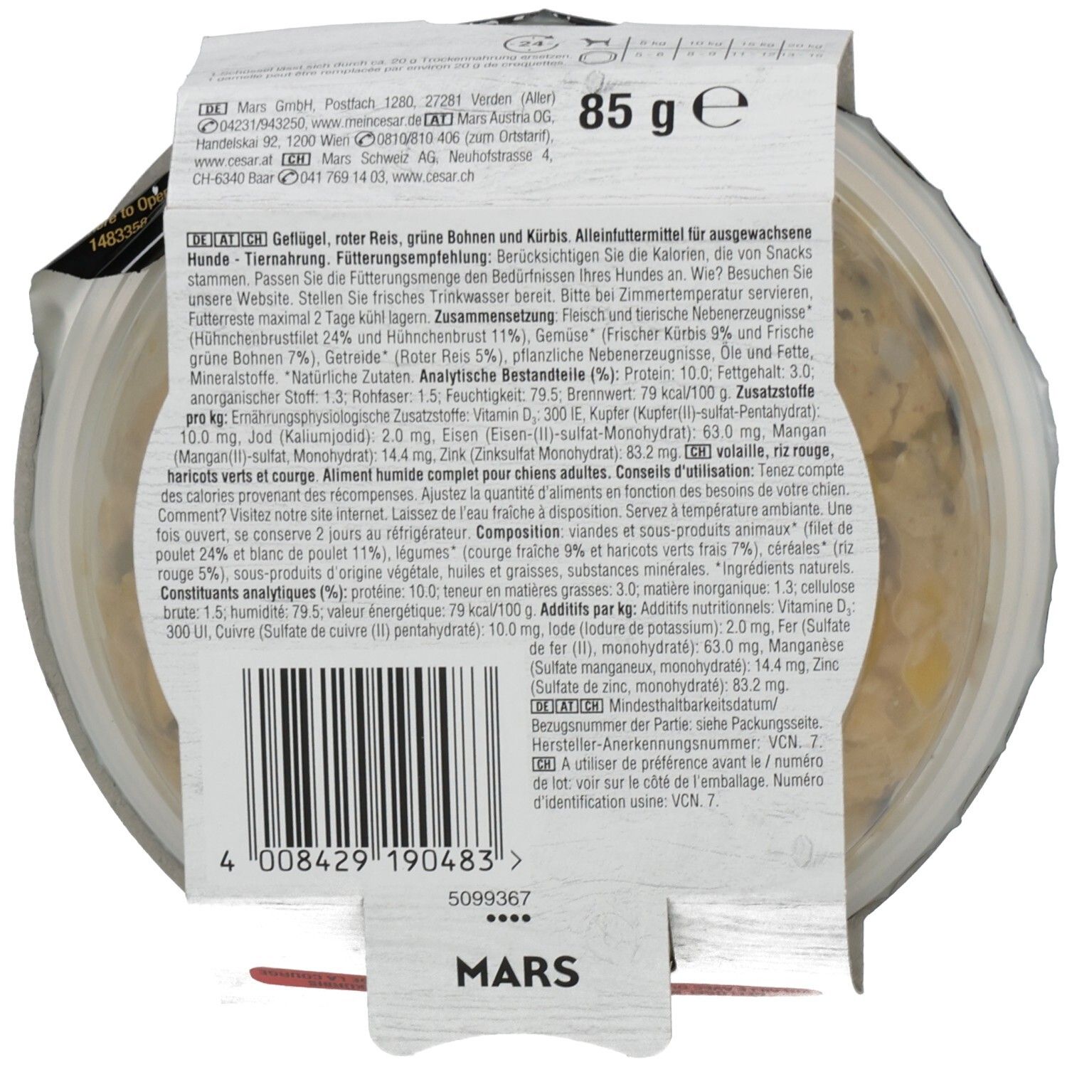 Cesar Tray Fresh Bowls 85g Geflügel mit rotem Reis, grünen Bohnen & Kürbis