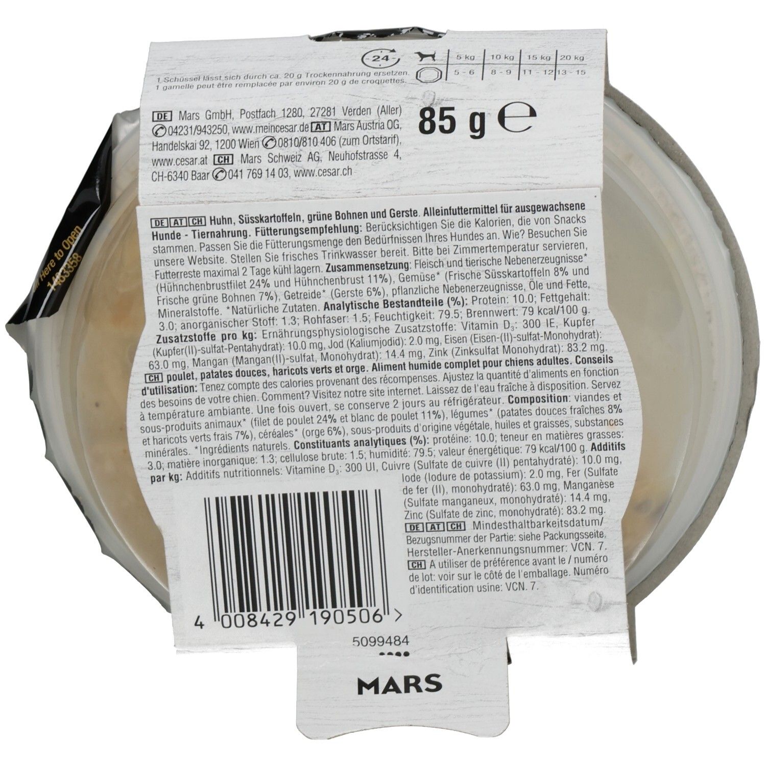 Cesar Tray Fresh Bowls 85g Huhn mit Süßkartoffeln, grünen Bohnen & Gerste