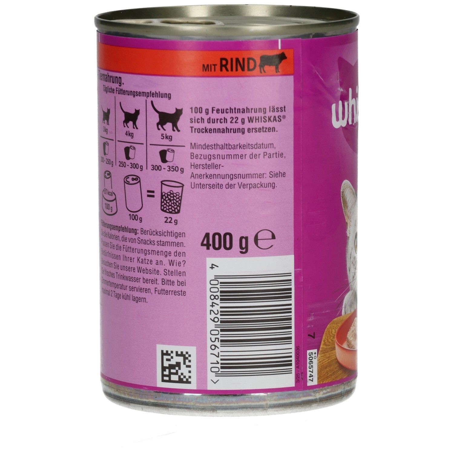 Whiskas Dose 400g  in Terrine mit Rind 1+