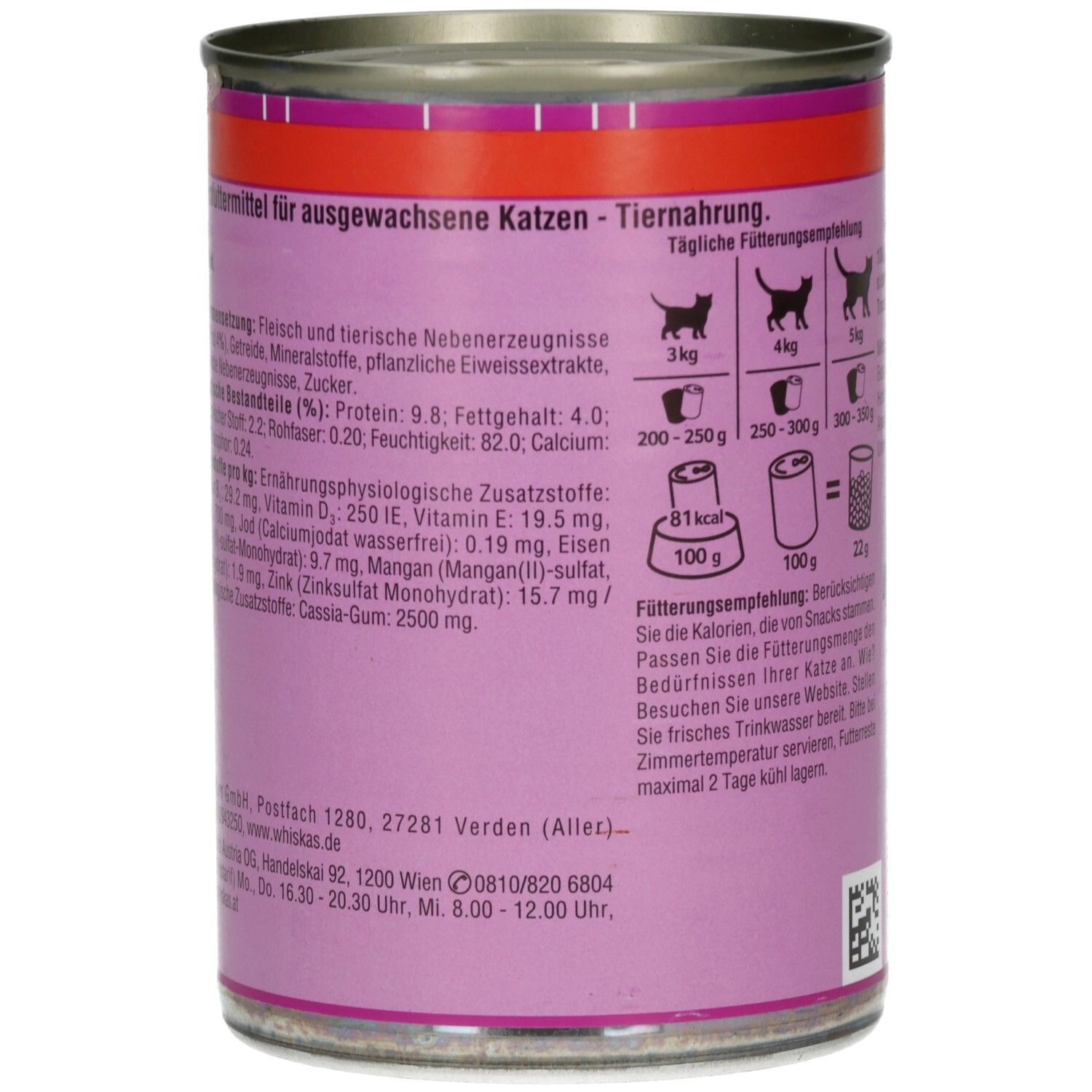 Whiskas Dose 400g  in Terrine mit Rind 1+