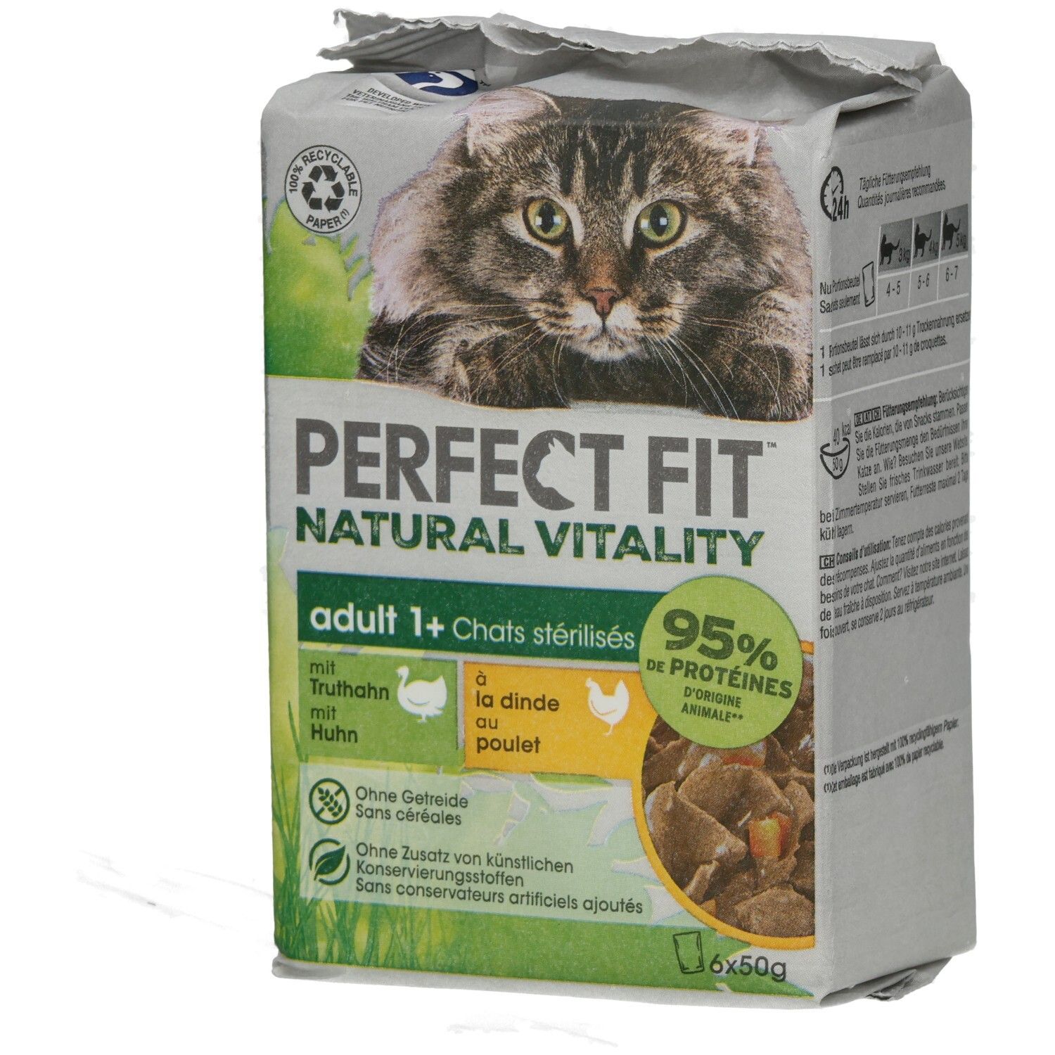 Perfect Fit Cat Natural Vitality Frischbeutel 50g 6 Pack  Adult 1+ mit Huhn und Truthahn