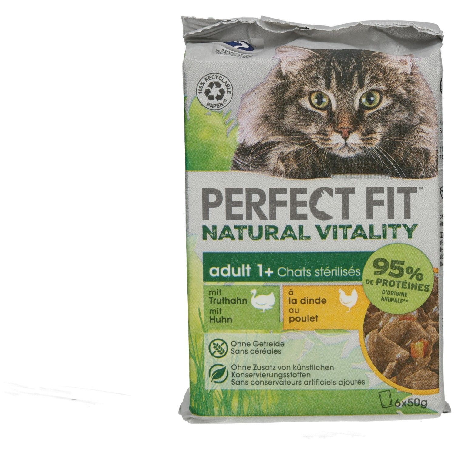 Perfect Fit Cat Natural Vitality Frischbeutel 50g 6 Pack  Adult 1+ mit Huhn und Truthahn