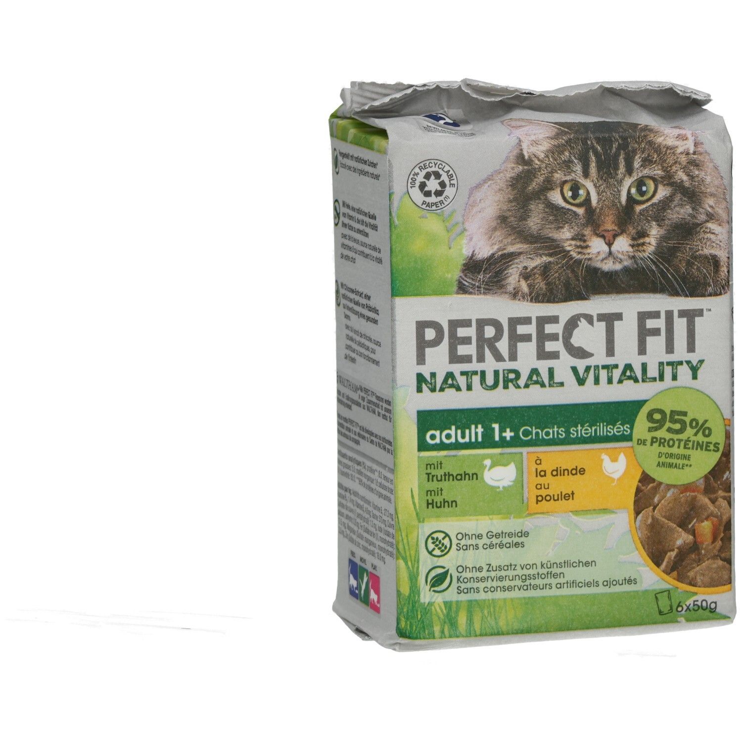 Perfect Fit Cat Natural Vitality Frischbeutel 50g 6 Pack  Adult 1+ mit Huhn und Truthahn