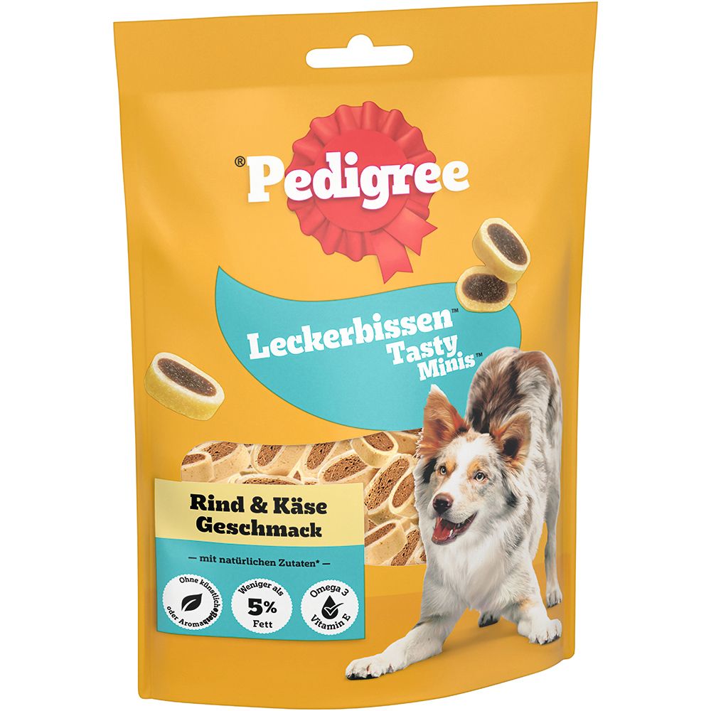 Pedigree Leckerbissen Tasty Minis Rind & Käse Geschmack.