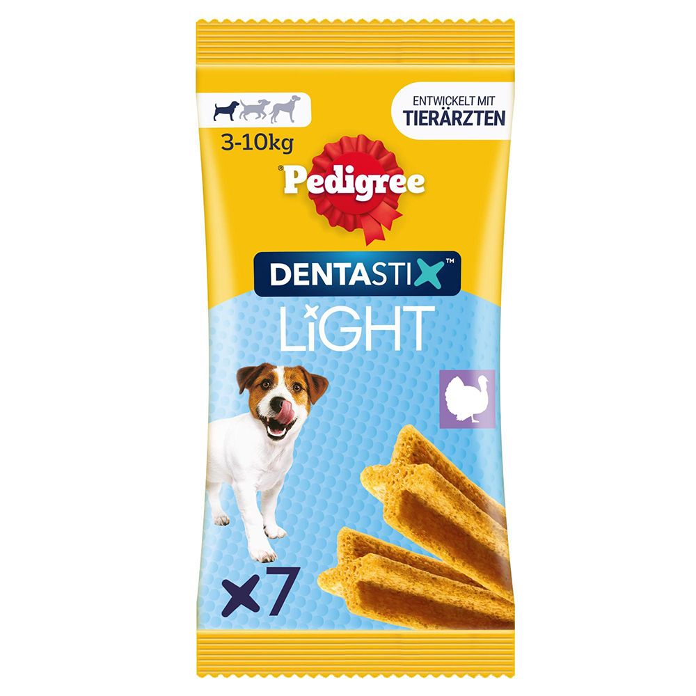 Pedigree Dentastix Light: Zahnpflege-Sticks für Hunde, 7 Stück, 30% weniger Kalorien.