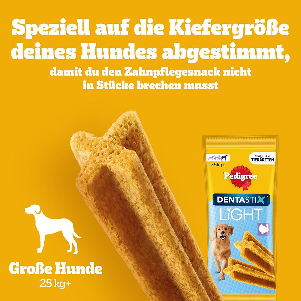 Zwei X-förmige Hundeleckerlis, Pedigree Dentastix Light für große Hunde.