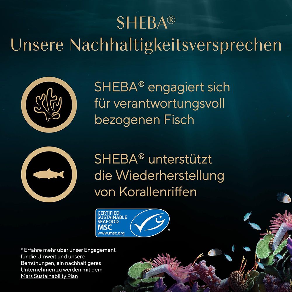SHEBA Nachhaltigkeitsversprechen: Fisch und Korallenriffe.