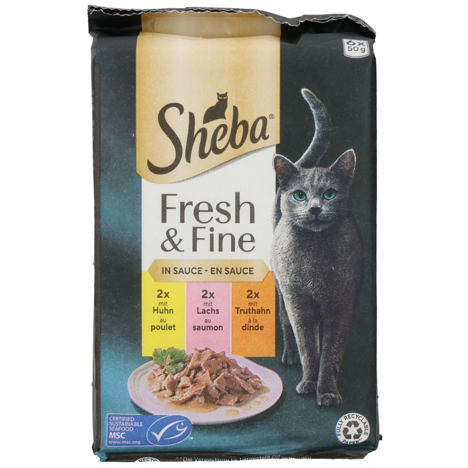 SHEBA® Fresh & Fine in Sauce mit Huhn und Lachs MSC