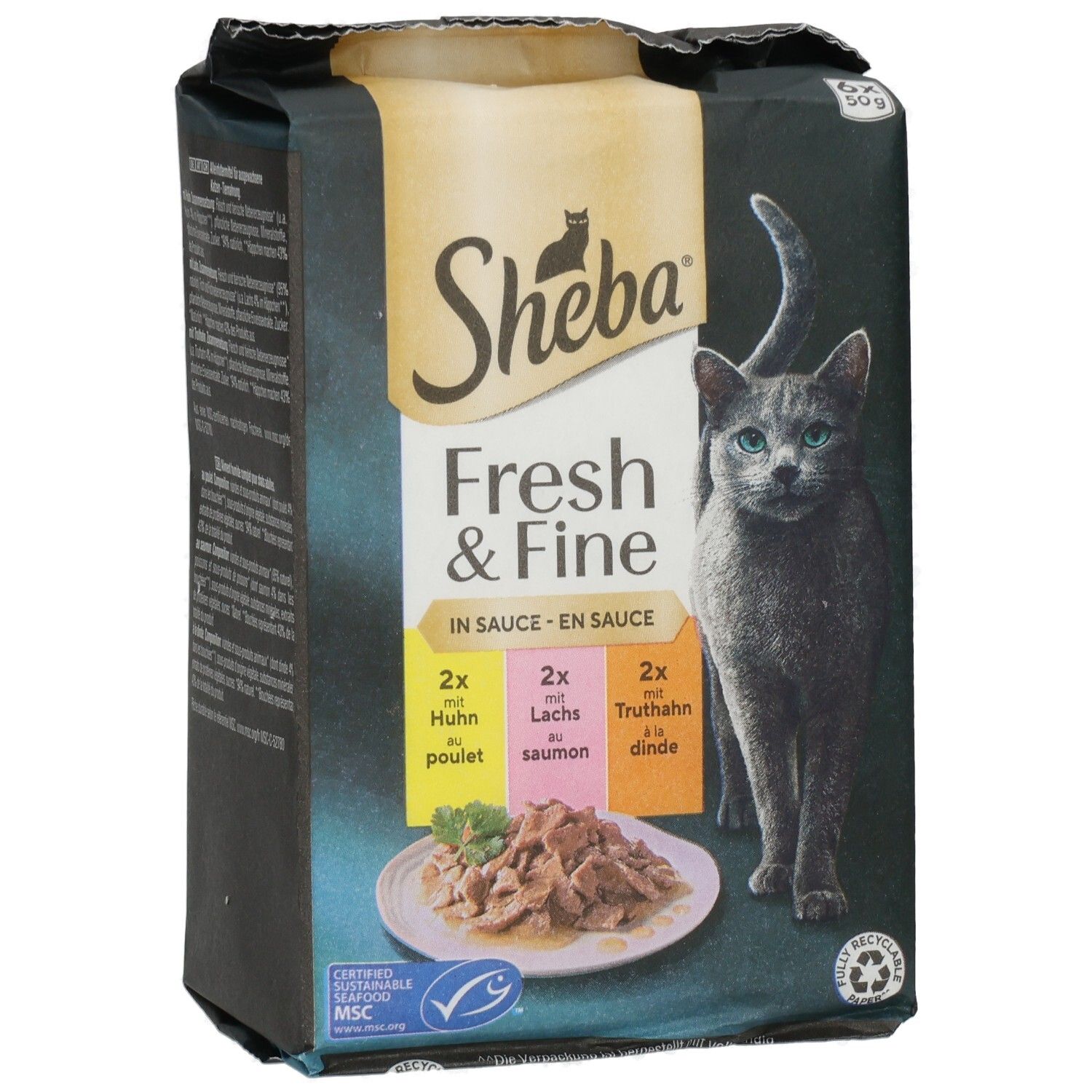 SHEBA® Fresh & Fine in Sauce mit Huhn und Lachs MSC