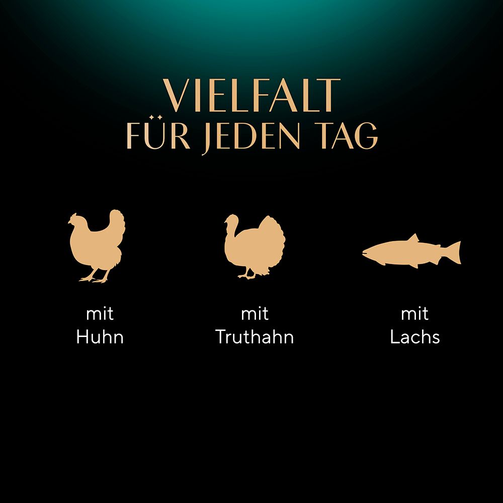 Produktabbildungen von Sheba Katzennahrung in verschiedenen Sorten und Verpackungen.