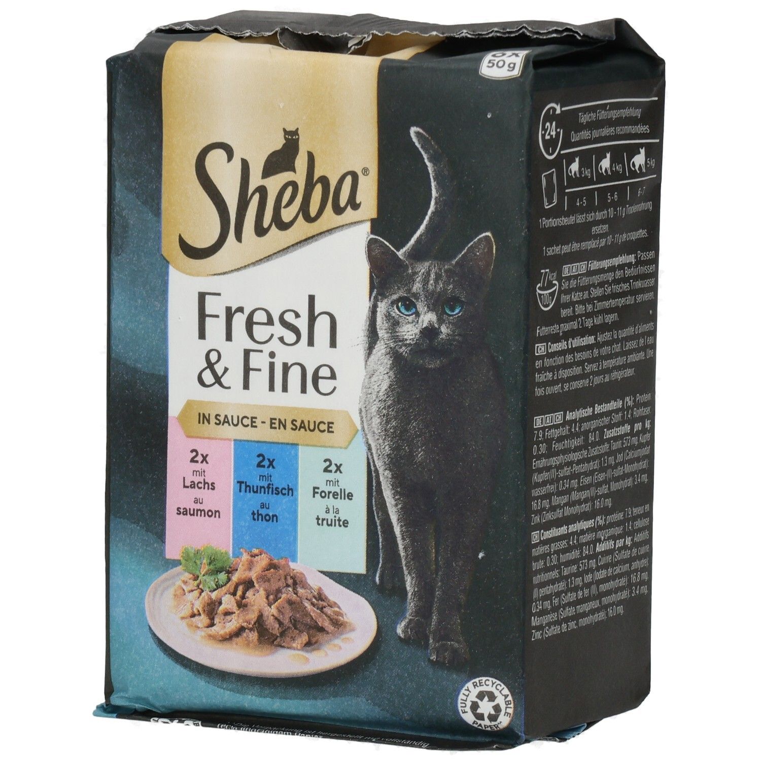 SHEBA® Fresh & Fine in Sauce mit Lachs und Thunfisch