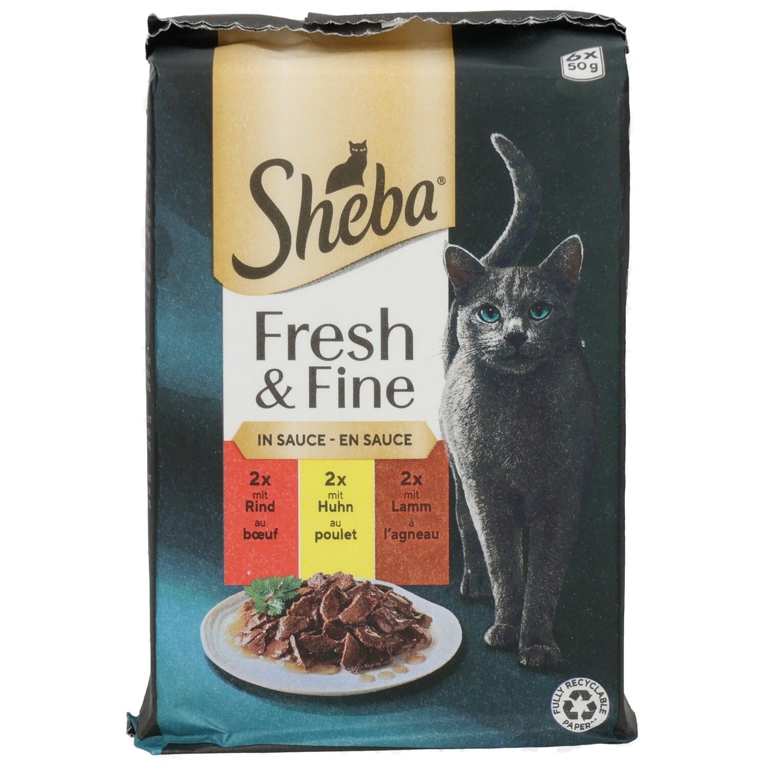 SHEBA® Fresh & Fine in Sauce mit Rind und Huhn