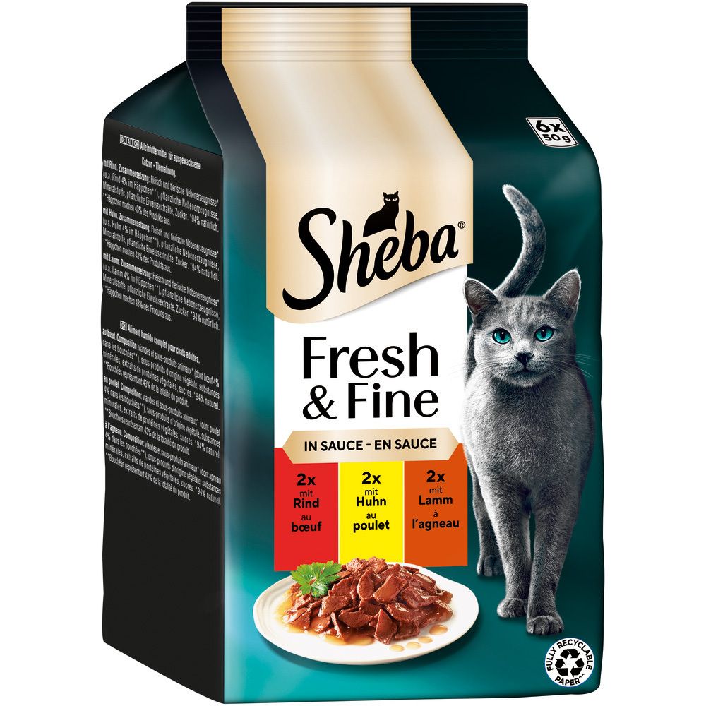 Sheba Futterempfehlung pro 24h für Katzen von 3-5kg.
