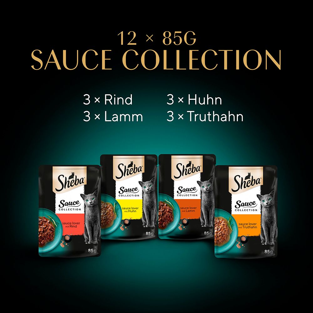 Sheba Sauce Collection Multipackung mit 12 x 85g Beuteln, verschiedene Sorten.