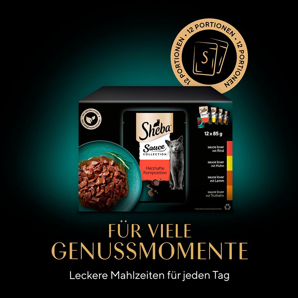 Sheba Sauce Collection Multipackung mit 12 x 85g Beuteln, verschiedene Sorten.