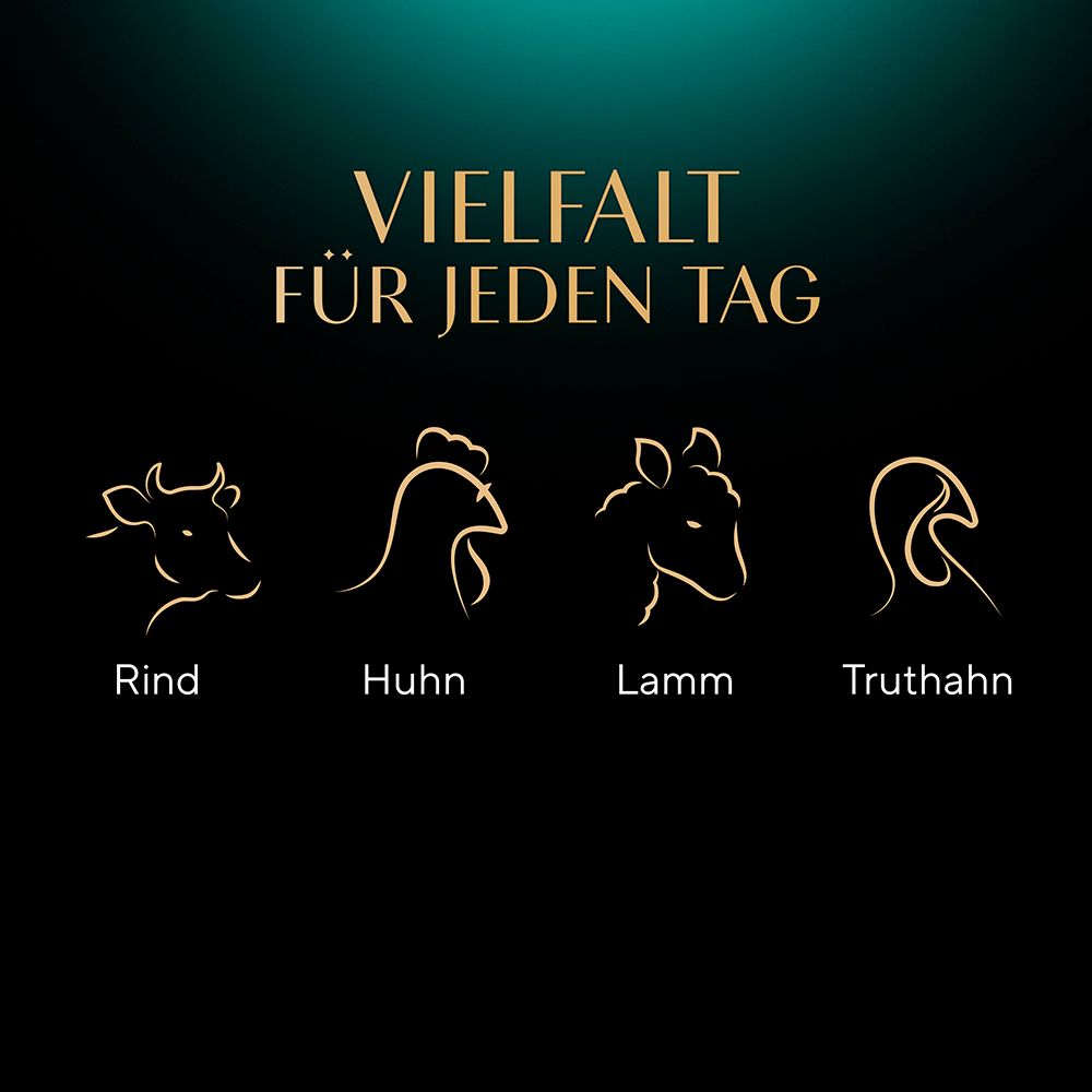 Vielfalt für jeden Tag: Rind, Huhn, Lamm, Truthahn.
