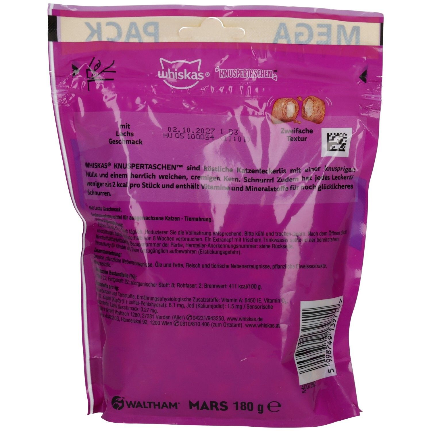 Whiskas Snacks Knuspertaschen Megapack mit Lachs