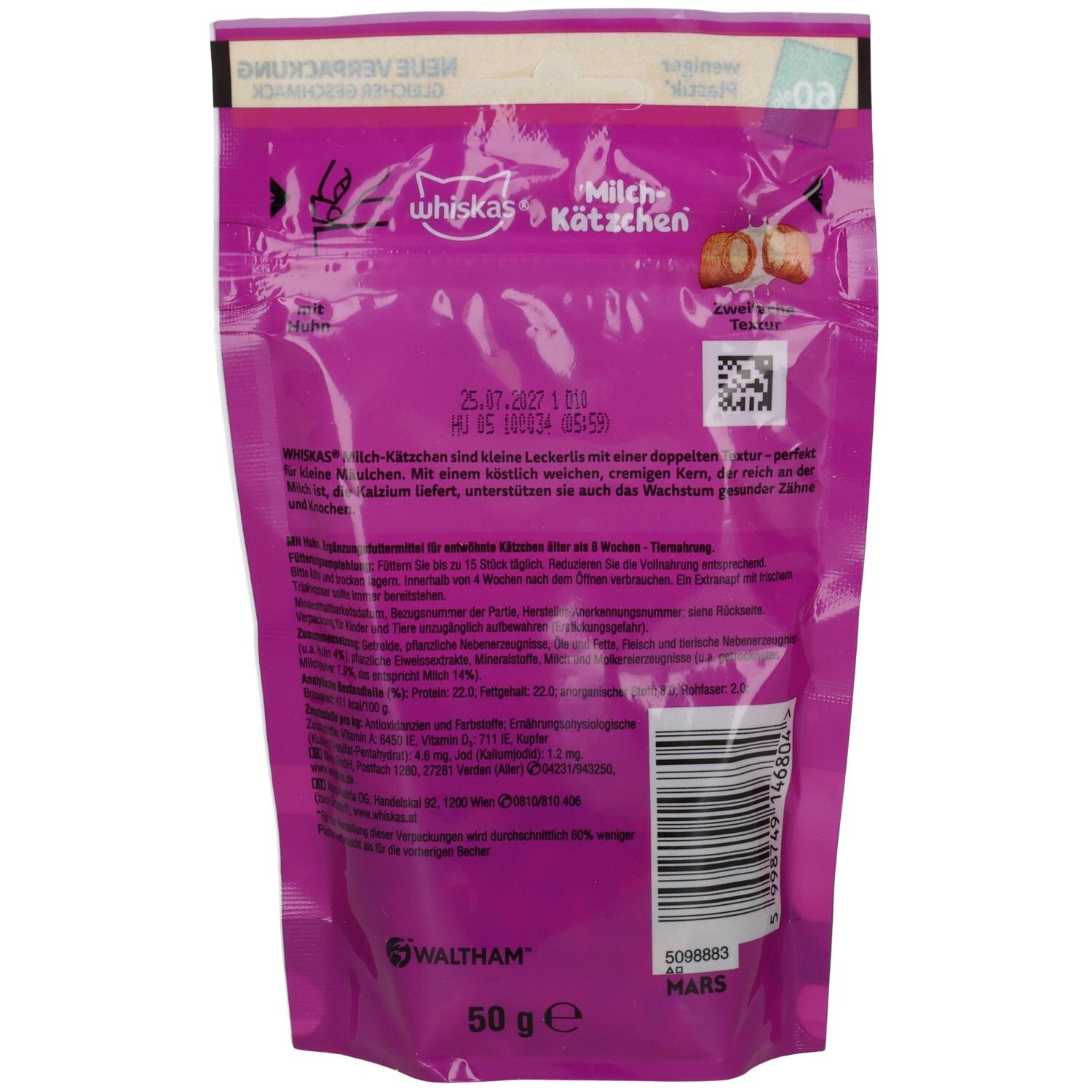 Whiskas Snacks Milch-Kätzchen Portionsbeutel Junior Huhn