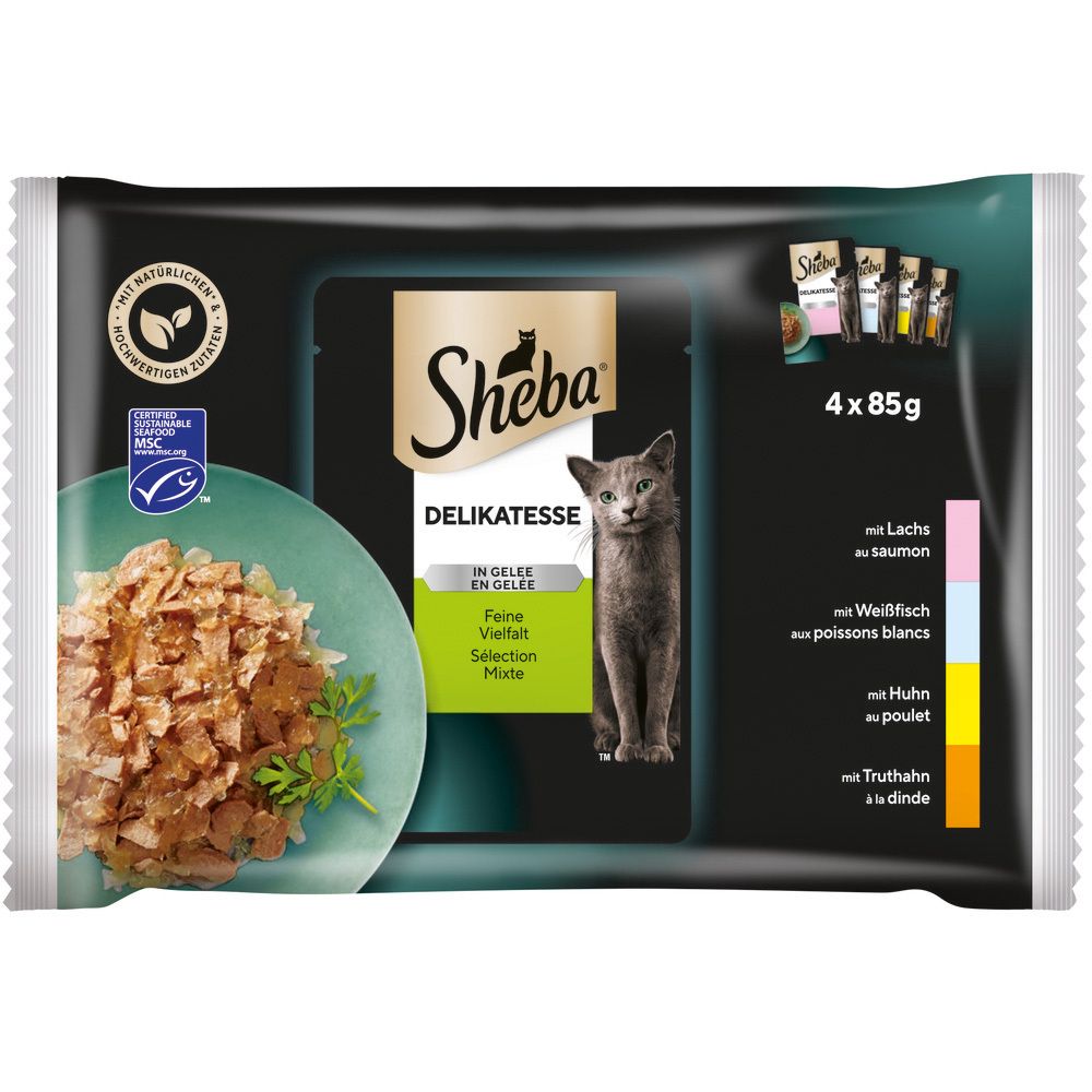 Sheba Frischbeutel 85g 4 Pack  Delikatesse in Gelee Feine Vielfalt