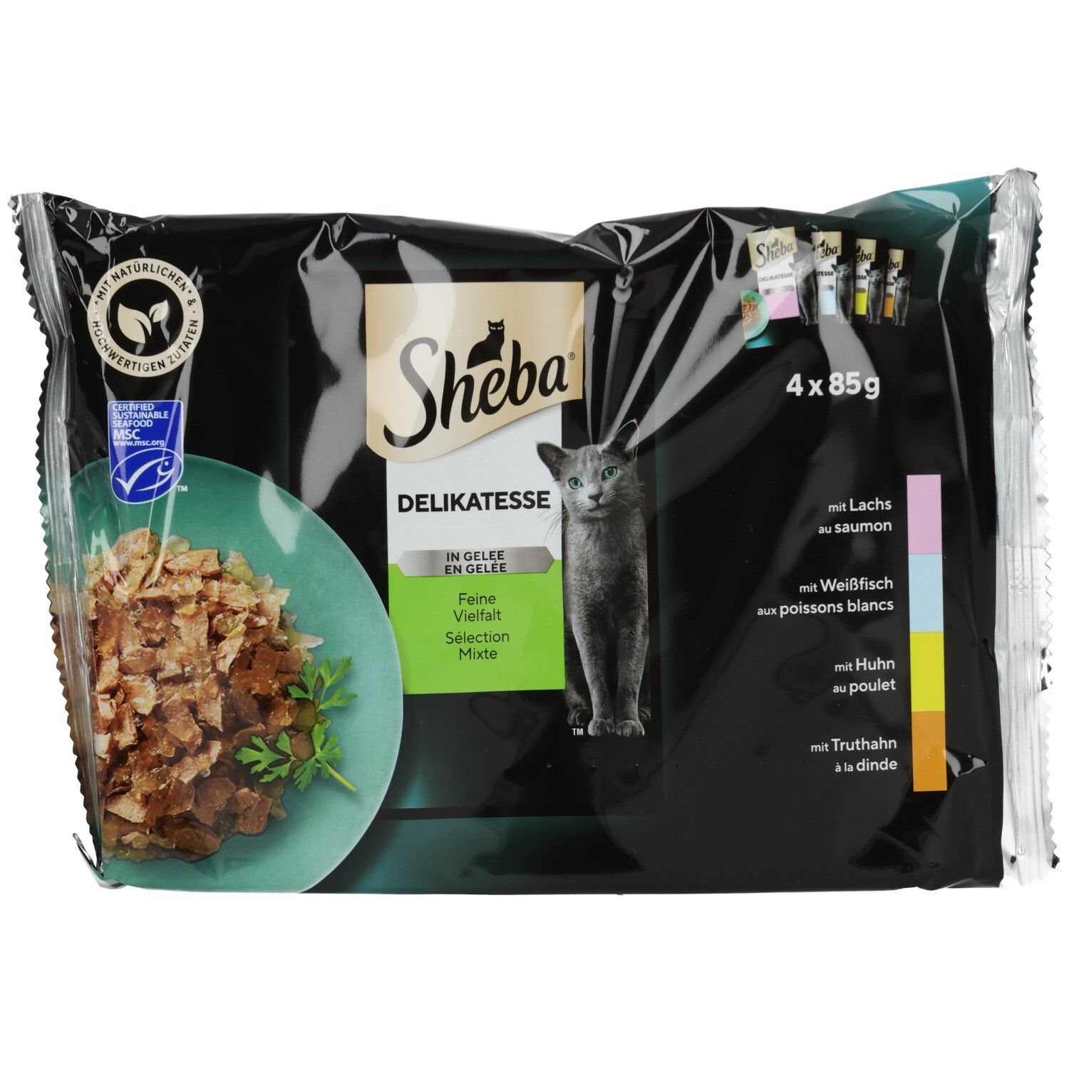 Sheba Frischbeutel 85g 4 Pack  Delikatesse in Gelee Feine Vielfalt