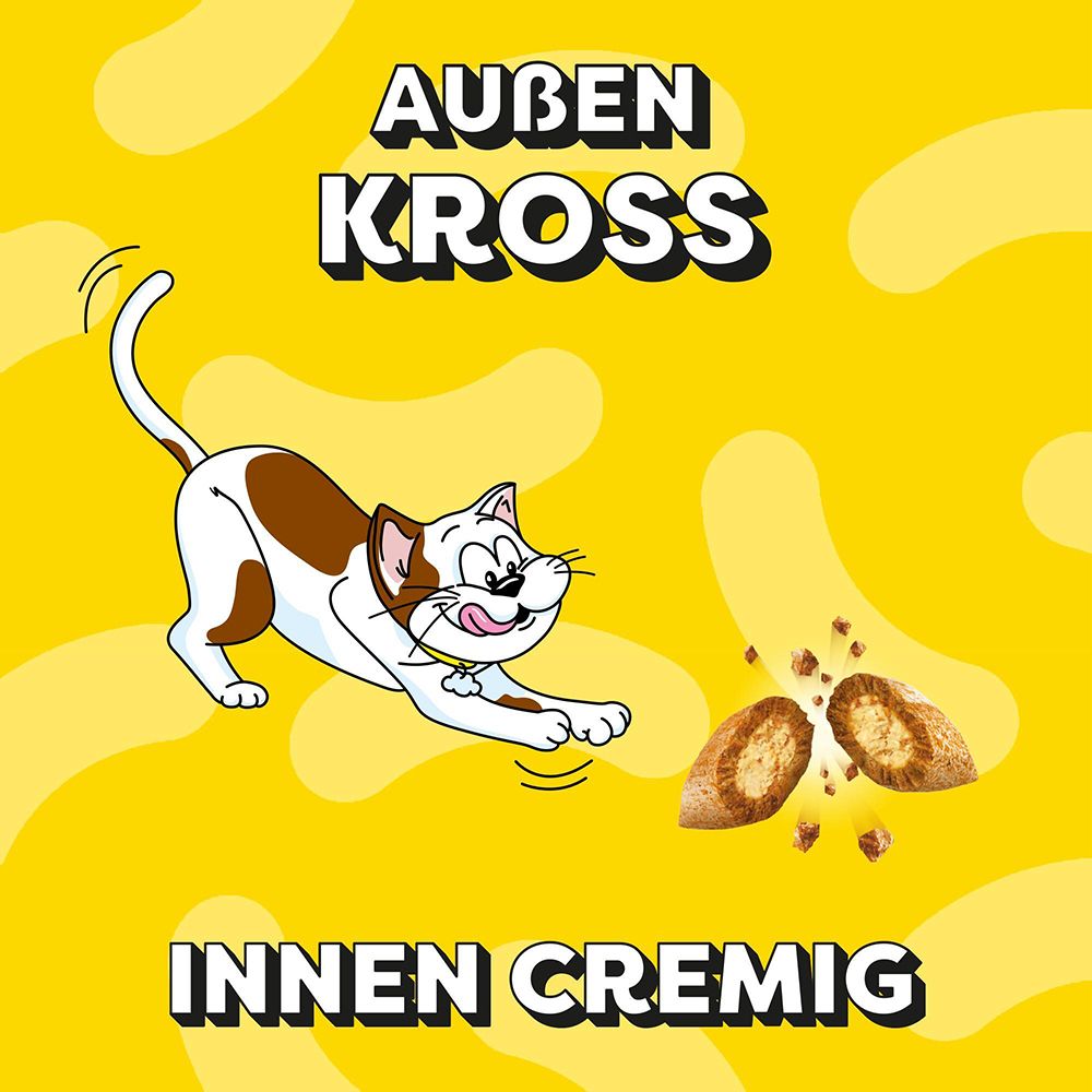 Katze mit Leckerlis, außen kross, innen cremig.