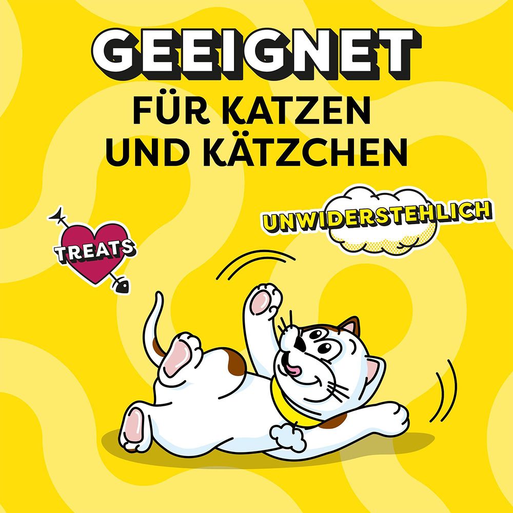 Katze mit Leckerlis, cremig gefüllt, reduziert Haarballenbildung.