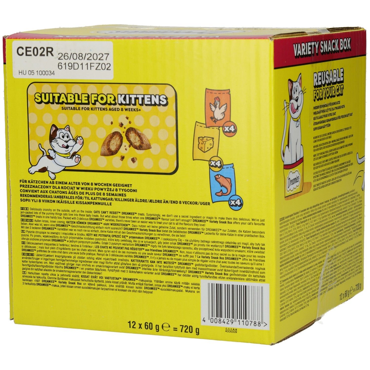 Dreamies Katzensnacks Mixbox (Huhn, Käse, Lachs) 12x60 g