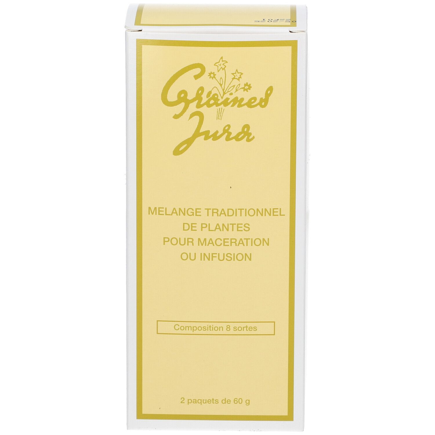 Boîte "Graines Jura". Mélange traditionnel de plantes pour macération ou infusion. 2 sachets de 60 g.