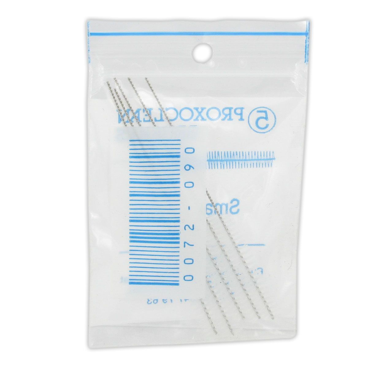 Zakje met meerdere borstels. Barcode en logo zichtbaar. Productnaam onleesbaar.