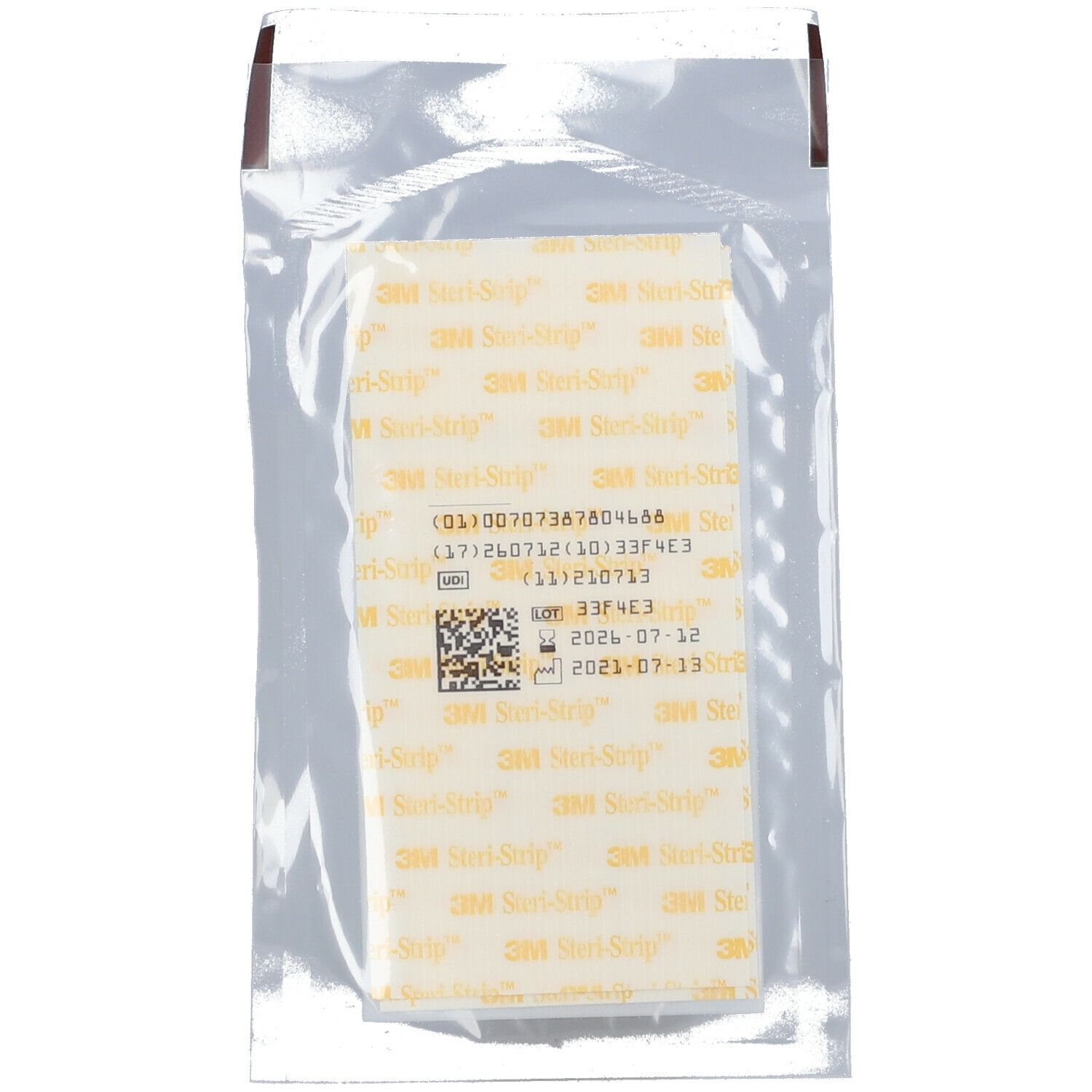 Verpakking met 3M Steri-Strip wondstrips. Zichtbaar: individuele strips, lotnummer en vervaldatum.