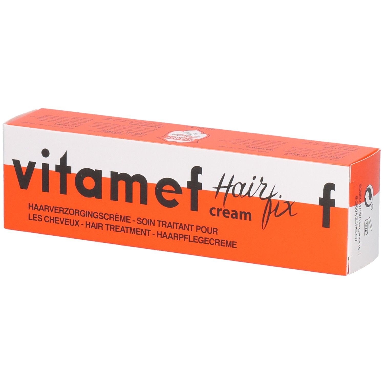 Vitamef Hair fix Creme Tube und Verpackung nebeneinander.