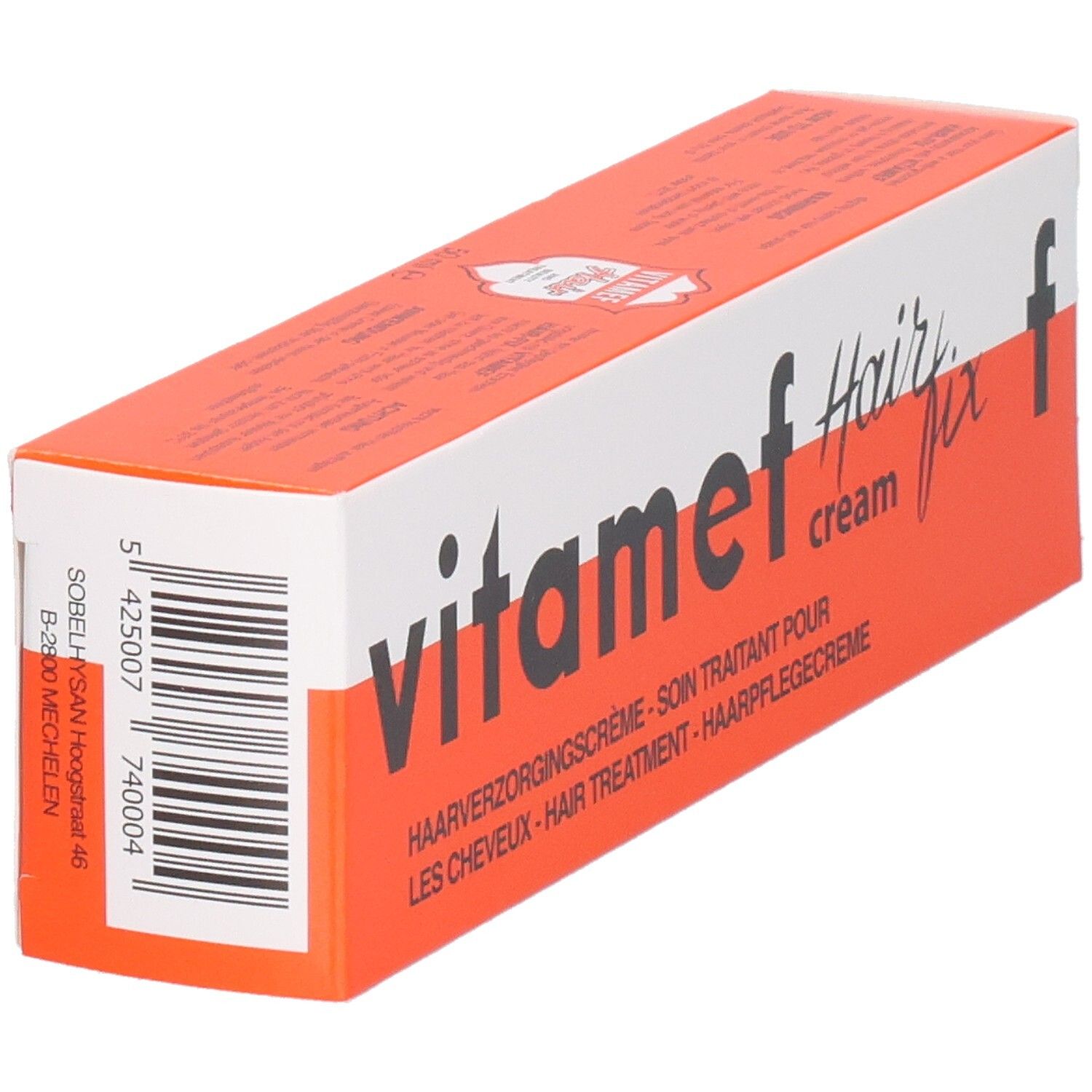 Vitamef Hair fix Creme Verpackung mit Barcode und Produktbezeichnung.