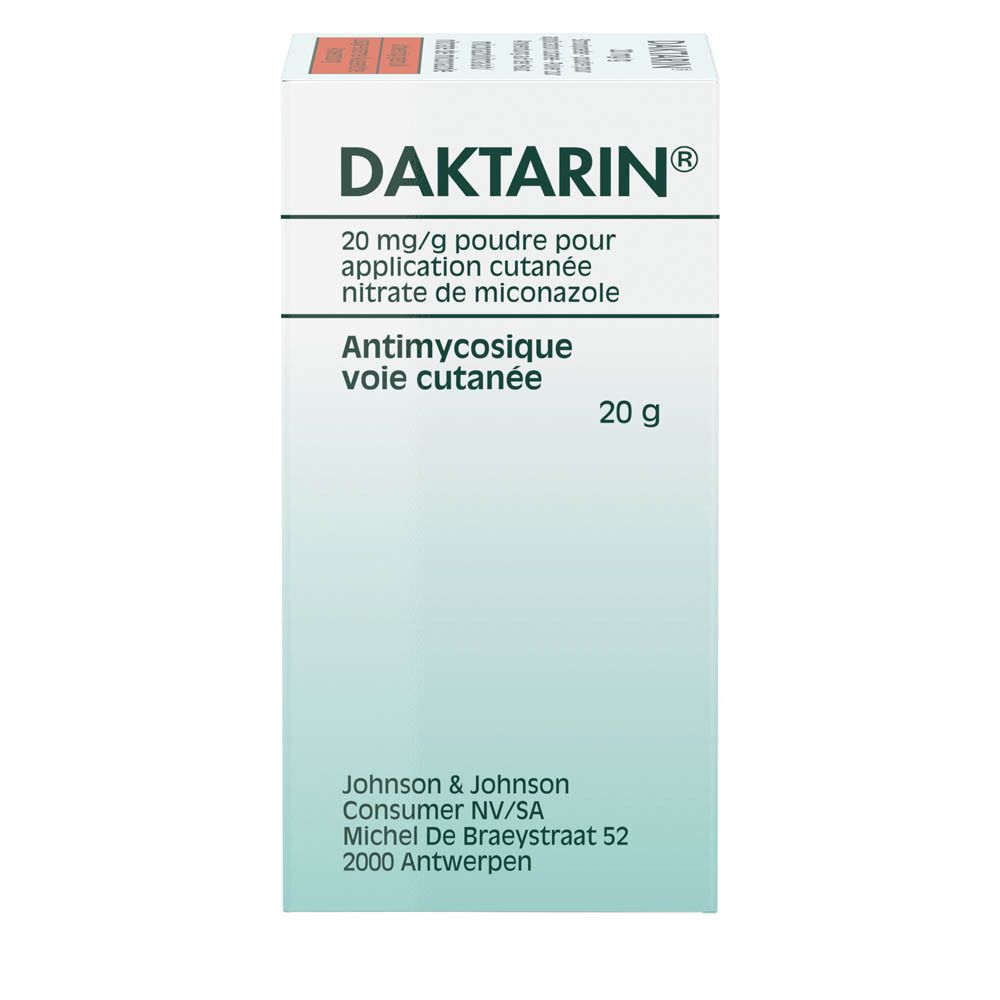 Boîte avec inscription Daktarin 20 mg/g, poudre.
