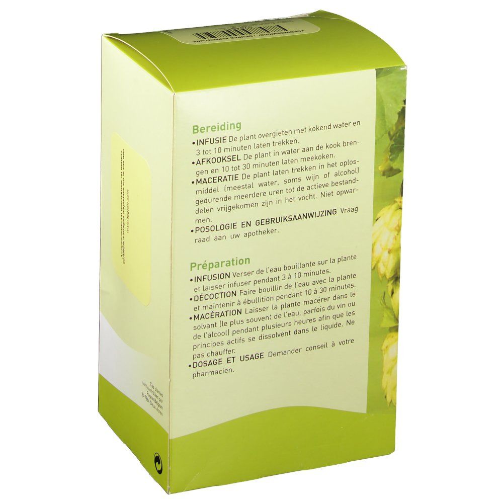Rückseite der Kartonverpackung mit Text in Niederländisch und Französisch. Anweisungen und Zubereitungshinweise.
