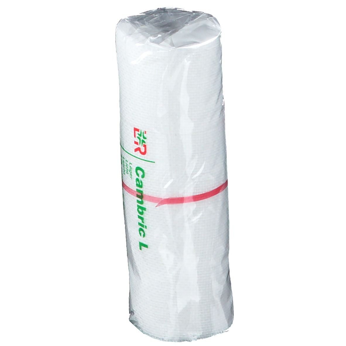 Rouleau de bandage sous film. Inscriptions : L&R, Cambric L.