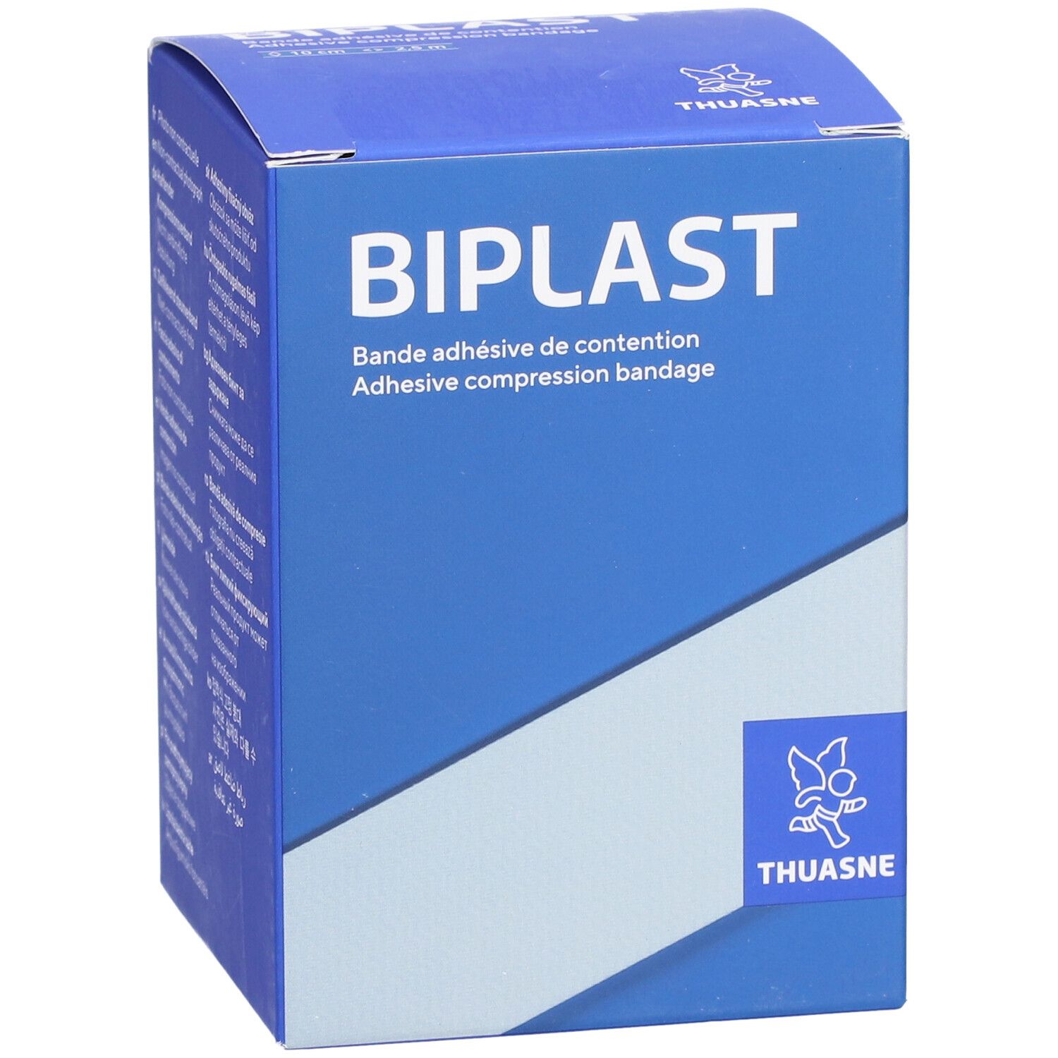 Boîte bleue avec BIOPLAST. Bande adhésive de contention. Logo THUASNE.