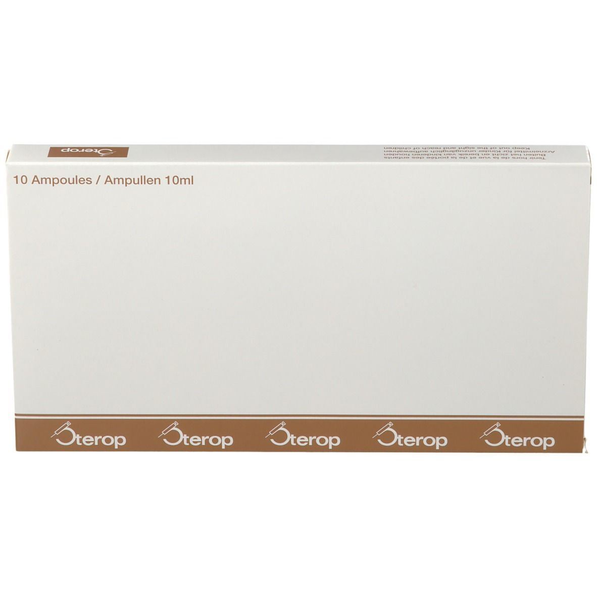 Witte doos met tekst "10 Ampoules / Ampullen 10ml" en logo "Sterop".